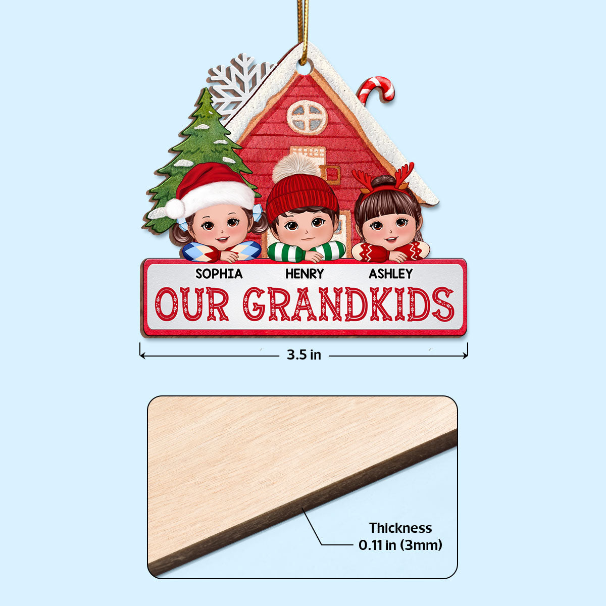 Our Grandkids Cute Kids Laying Head On Hands Personalized Wooden Ornament