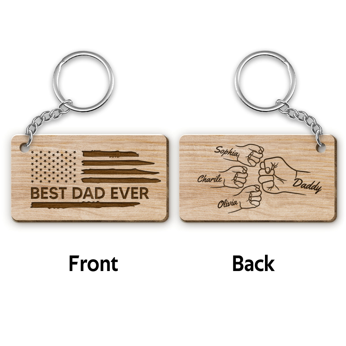 Best Dad Papa Grandpa Ever Fist Bump Outline Nation Flag Father‘s Day Gift For Husband Father Figures Personalized Wooden Keychain