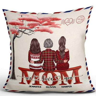 Mom We Love You Mother Daughter Back View Envelope Red Tree Personalized Pillow (Insert Included)