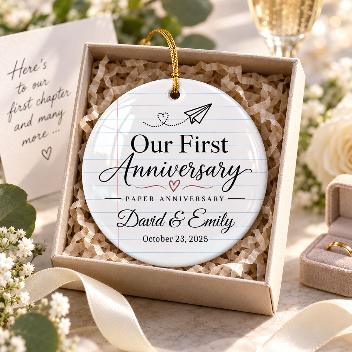 Our 1st Wedding Anniversary Paper Anniversary - Personalized Ceramic Ornament - First Year Keepsake Gift For Him Gift For Her