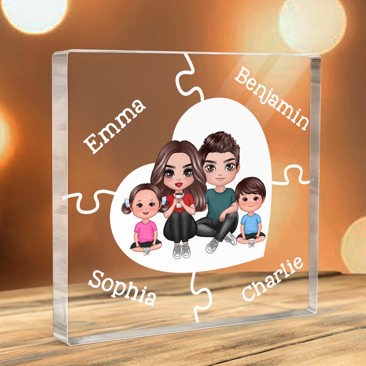 Together We Make A Family Puzzle Heart Personalized Acrylic Block Plaque