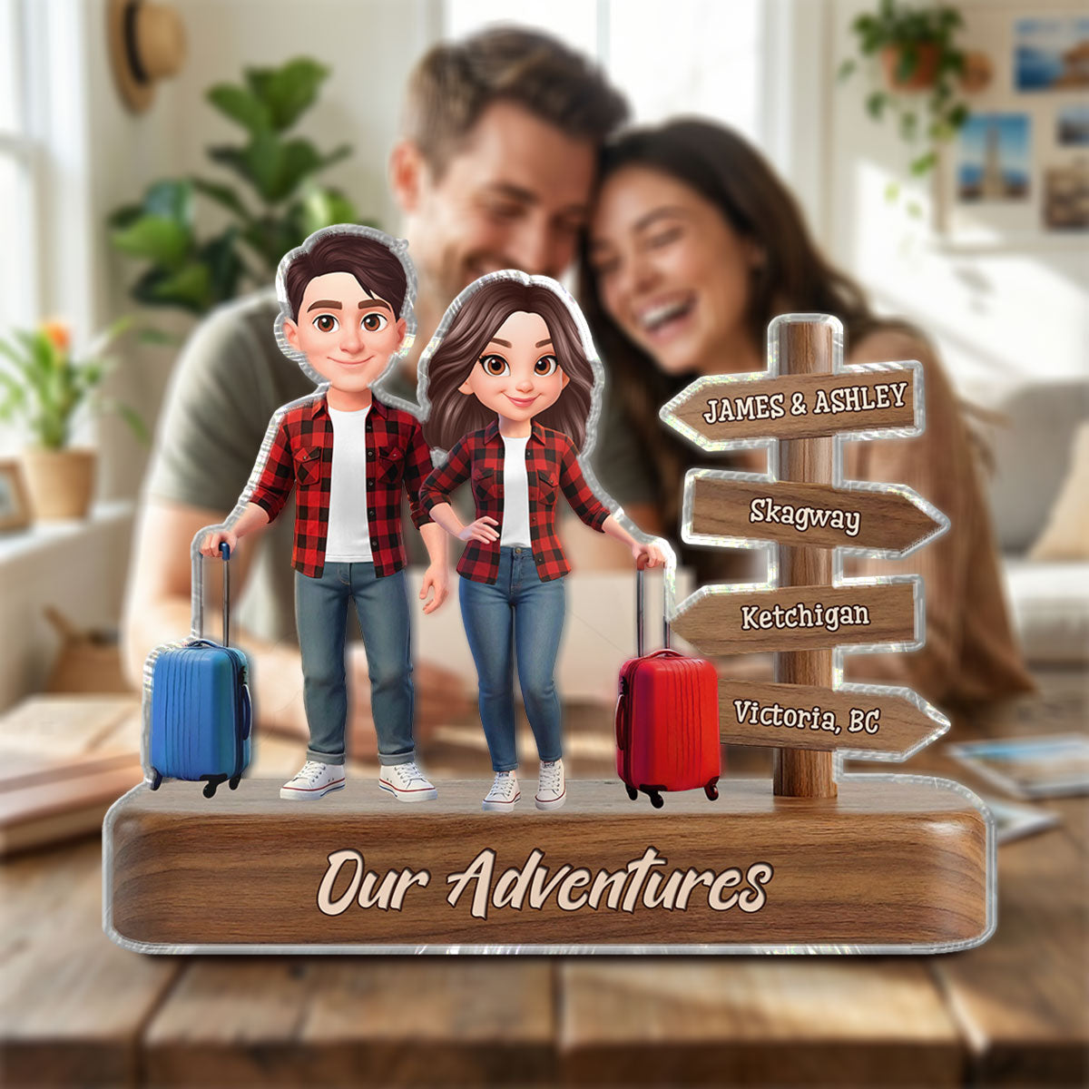 Couple Travel Adventure Traveling Destination 2D Flat - Personalized Acrylic Block Plaque - Gift for Travelers