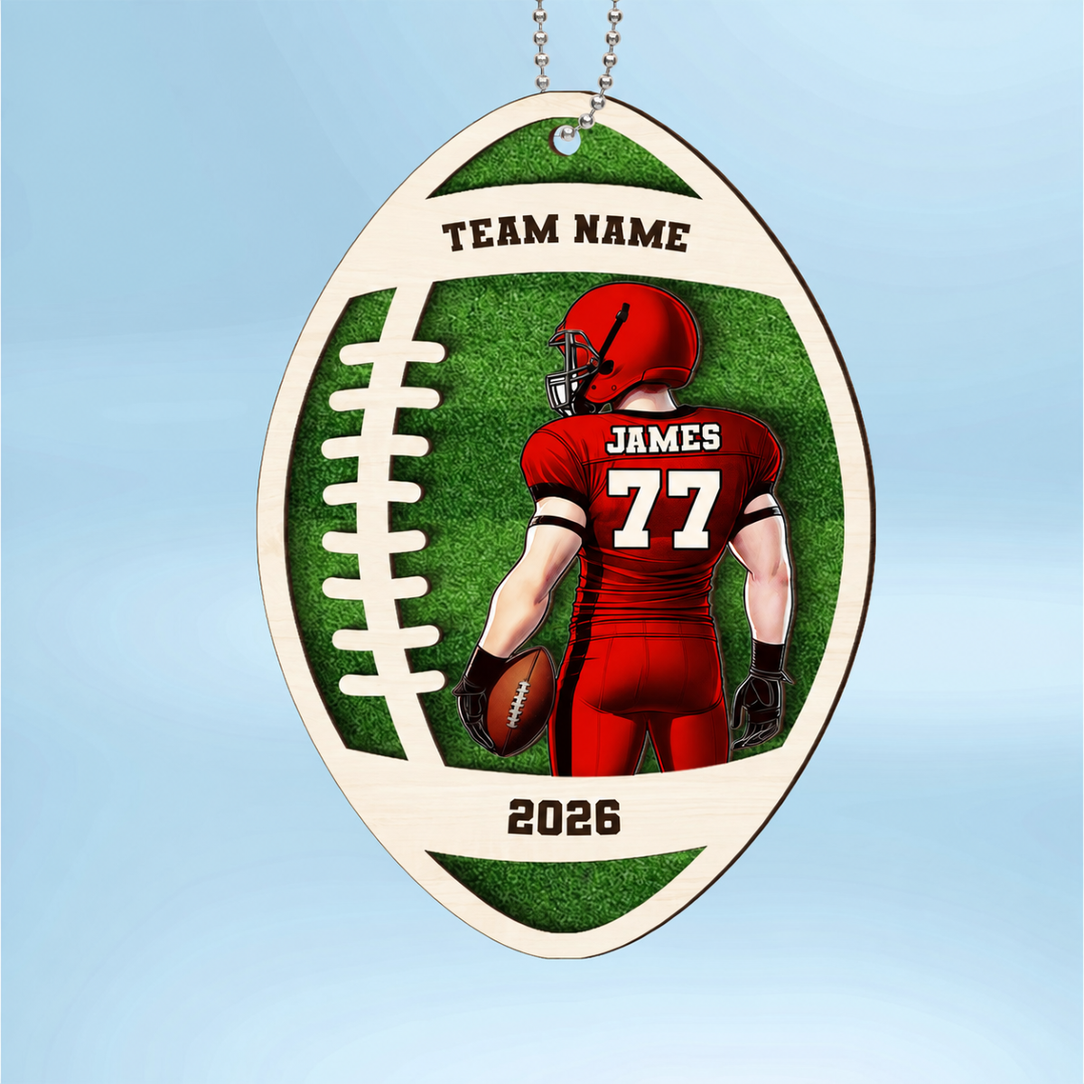 Personalized 3D Football Ornament, 2 Layered Wooden Sports Ornament with Name and Custom Text