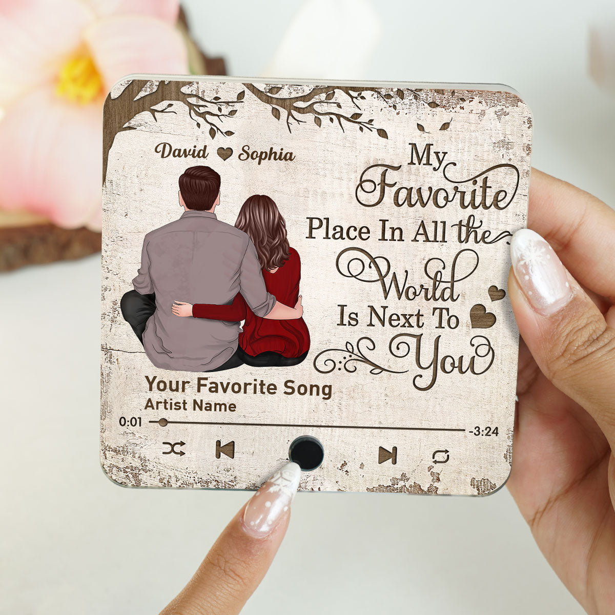 Favorite Place In The World Couple Sitting Back View - Personalized Music Fridge Magnet - Gift for Him, Gift for Her