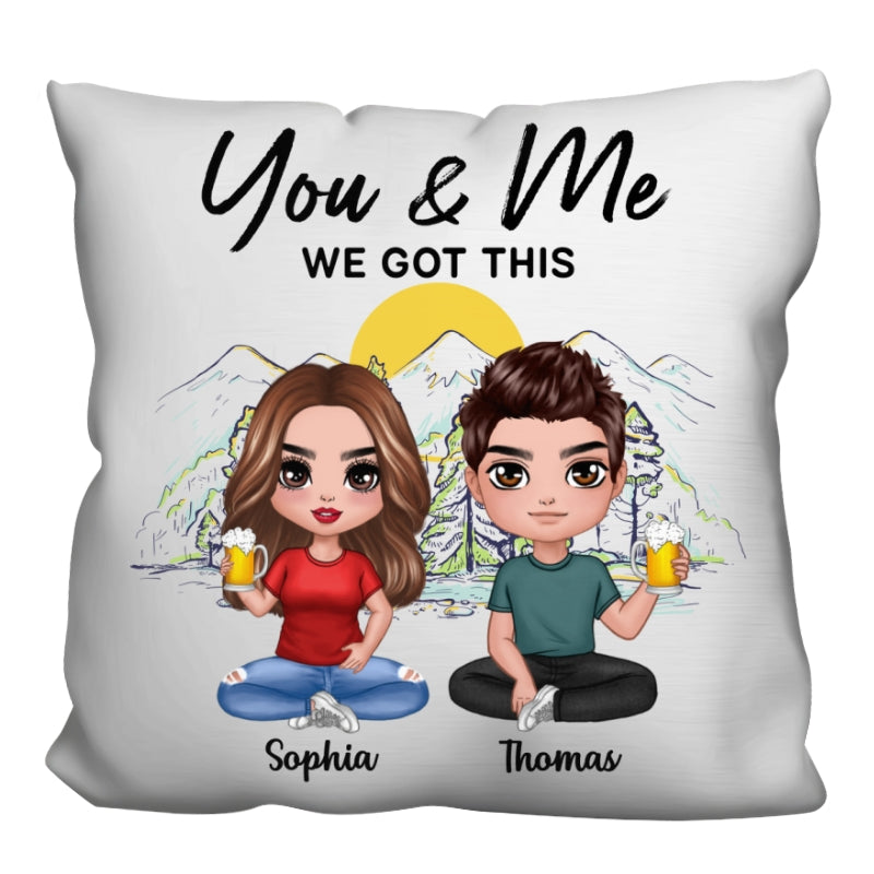 Couple Sitting Sketch Background Personalized Pillow