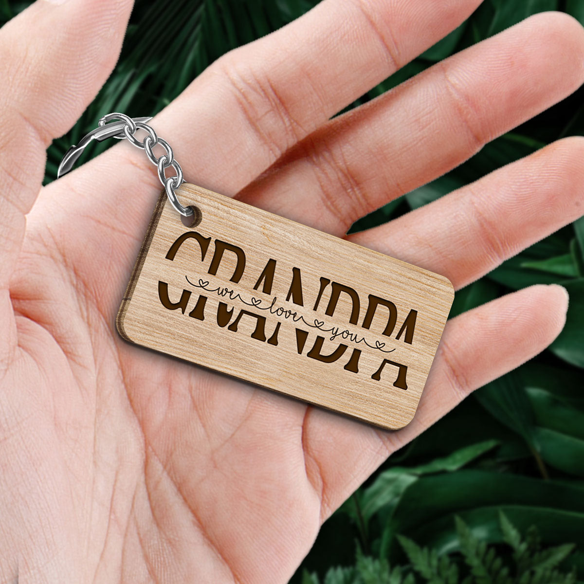 Best Grandpa Ever Back View Man Kids Dog Cat Personalized Wooden Keychain