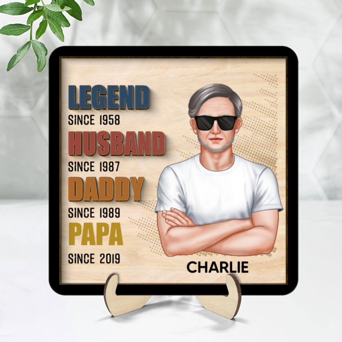 Legend Grandpa Real Man Personalized 2-Layer Wooden Plaque