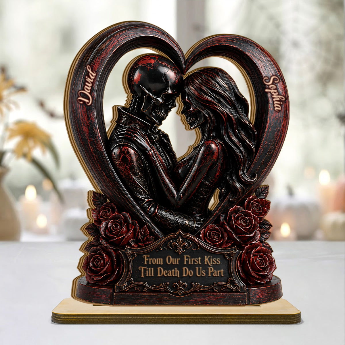 From Our First Kiss Til Our Last Breath Couple - Personalized 2-Layered Wooden Plaque - Halloween Decor Keepsake for Him, for Her