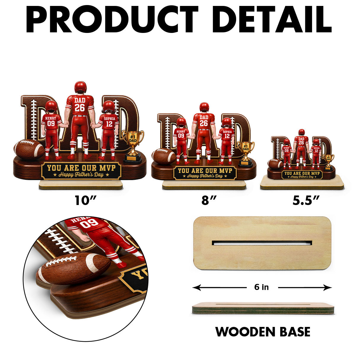 American Football No 1 Dad Legend Daddy's Dream Team - Personalized 2-Layered Wooden Plaque - Father's Day Gift For Dad