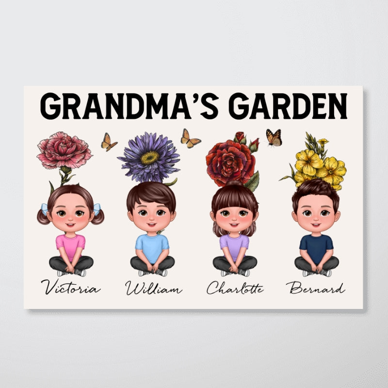 Grandma‘s Garden Grandkids With Birth Flower Behind Personalized Poster