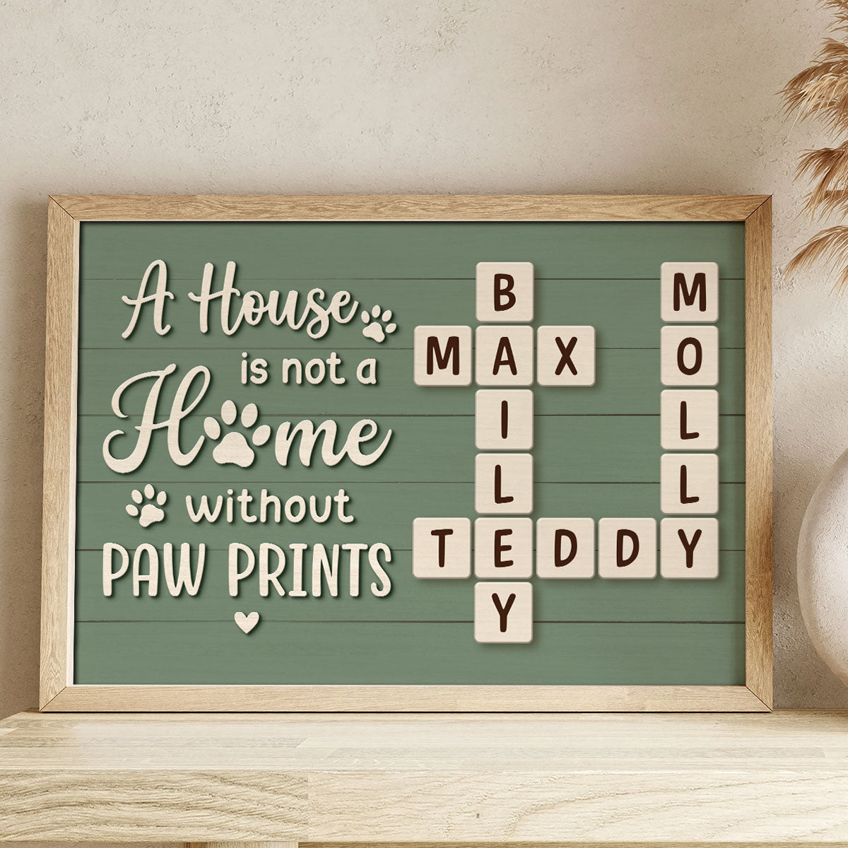 Home With Paw Prints Green Themed Crossword Puzzle Art Personalized Poster, Home Decor Gift For Pet Lover