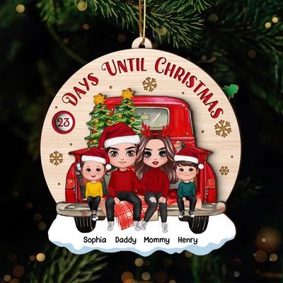 Family Couple On Christmas Truck Personalized Wooden Countdown Ornament