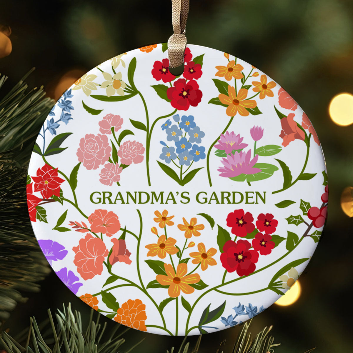 Custom Sisters Besties Birth Flower Bouquet Artwork Minimalist Personalized Circle Ceramic Ornament