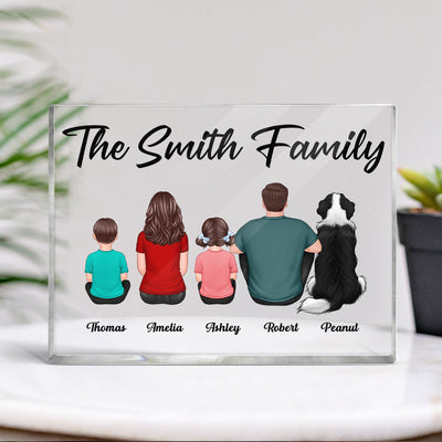 Whole Back View Family Couple Dad Mom Kids Dogs Cats Personalized Horizontal Rectangle Acrylic Block