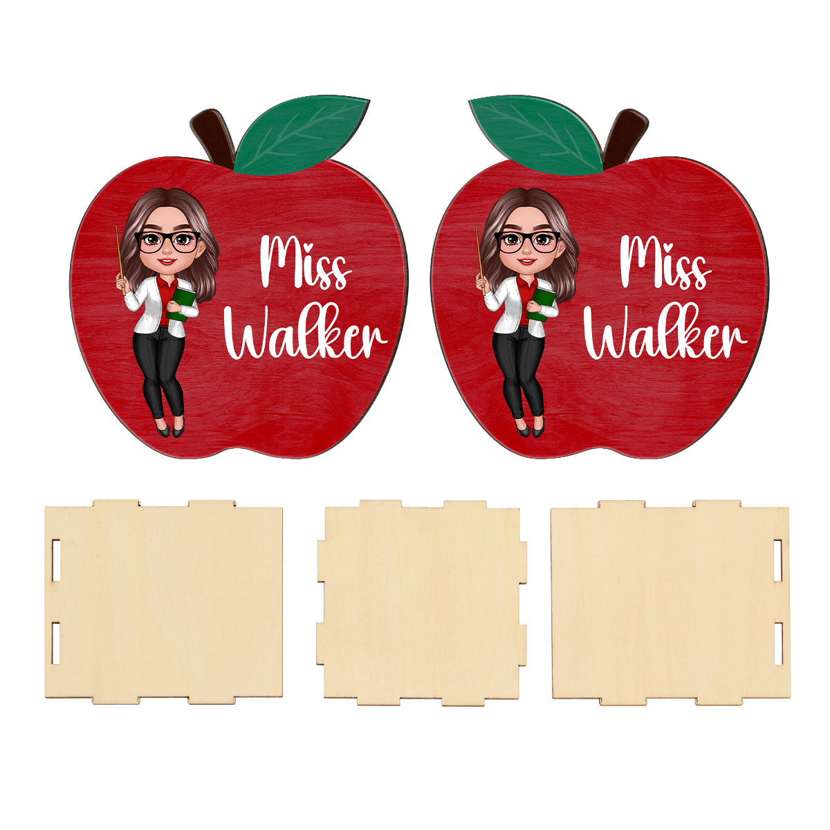 Happy Doll Teacher Personalized Apple Shaped Pen Pencil Holder, Office Decor for Teacher