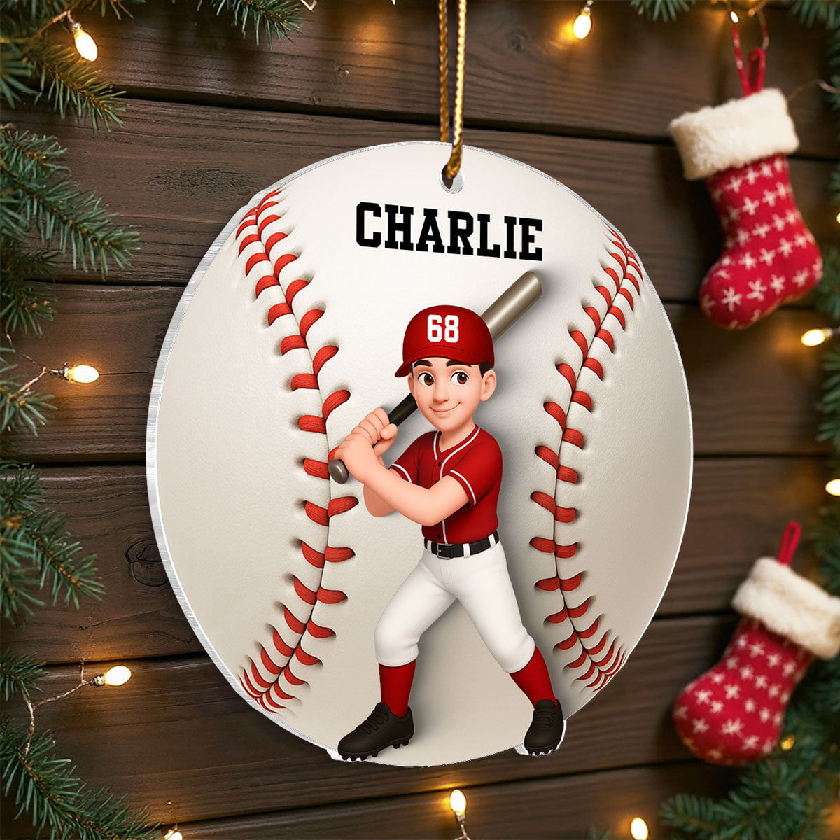 Baseball Softball Girl Boy 3D Effect - Personalized Acrylic Ornament - Christmas Gift For Daughter, Gift For Son