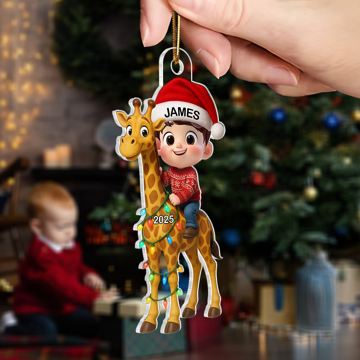 3D Effect Little Kid Favorite Animals Giraffe Christmas Personalized Acrylic Ornament