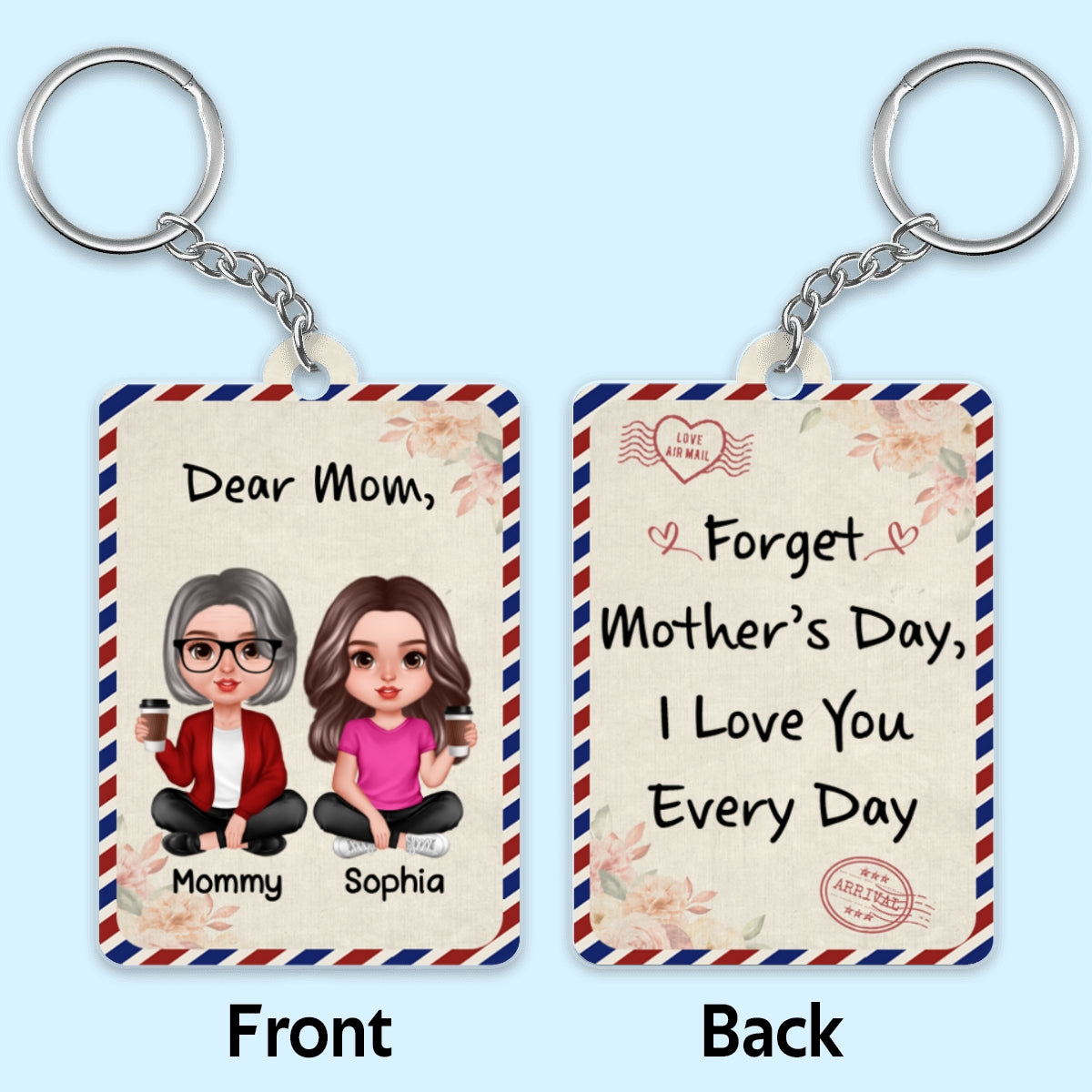 Dear Mom Forget Mother‘s Day Realistic Doll Mom And Daughters Sons Envelope Pattern Personalized Acrylic Keychain