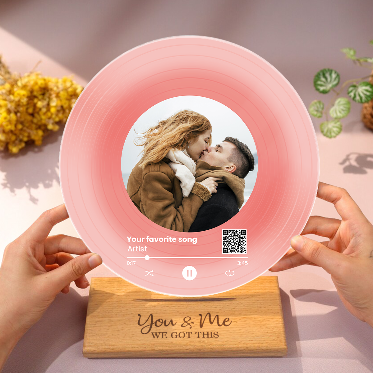 Couple Besties Family Photo Favorite Song Scannable QR Code Personalized Acrylic Record Plaque, Heartfelt Gift For Couple, For Him, For Her, Boyfriend, Girlfriend, Husband, Wife