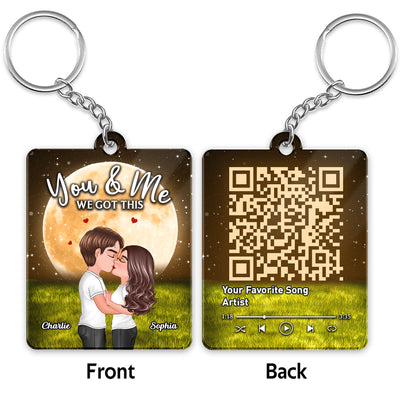 Doll Couple Kissing Big Moon Favorite Song QR Code Personalized Acrylic Keychain