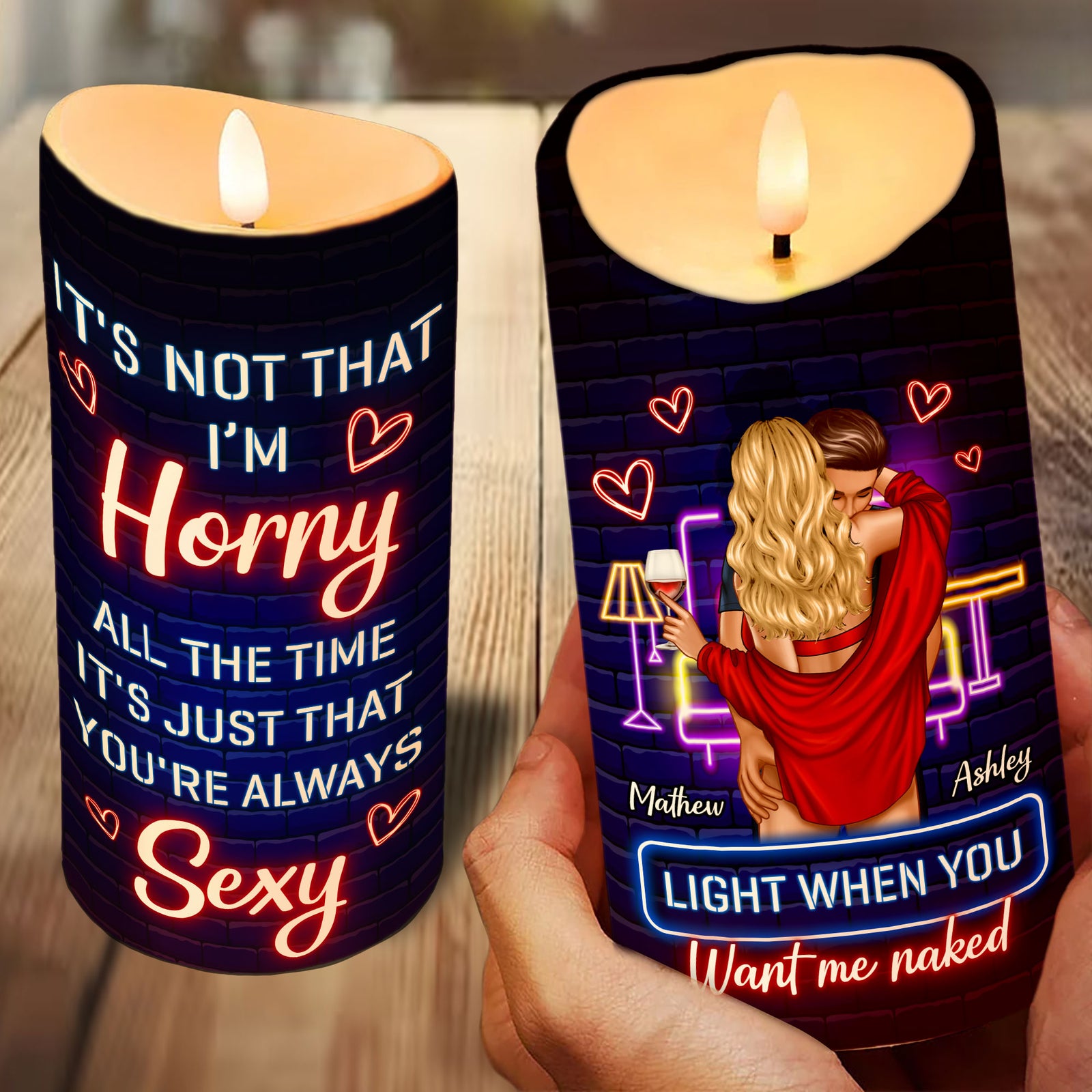 Light When You Want Me Naked Couple Personalized LED Candle