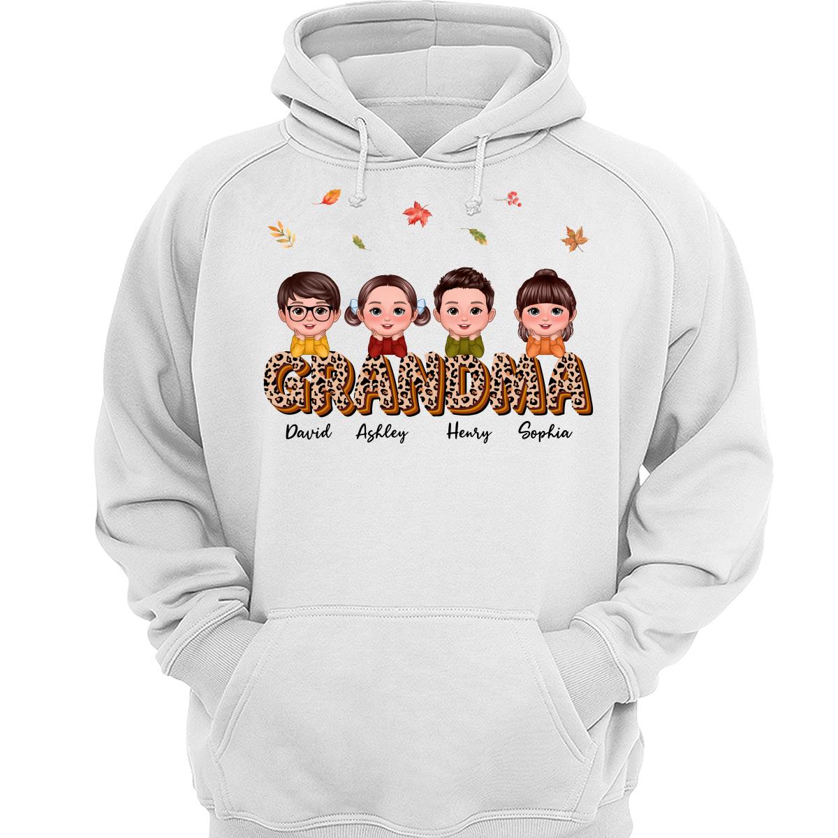 Fall Season Grandma Mom Kids On Text Leopard Personalized Shirt