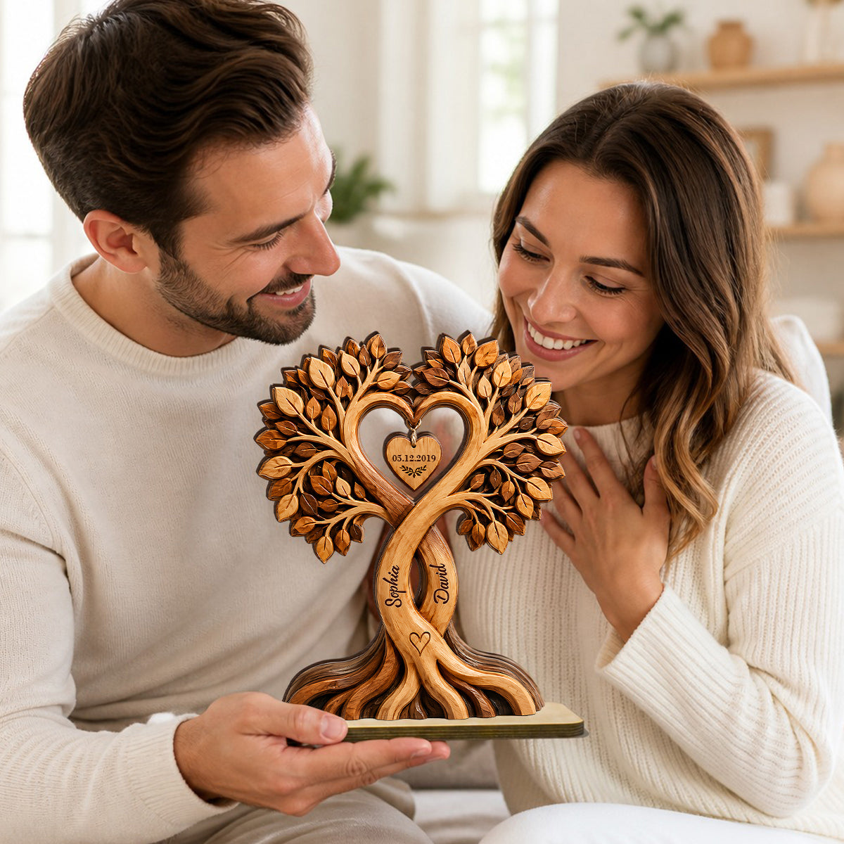デコパージュ ꔛ‬ꕤ 木製ウエルカムプレート Couple Heart Tree - Personalized 2-Layered Wooden Plaque