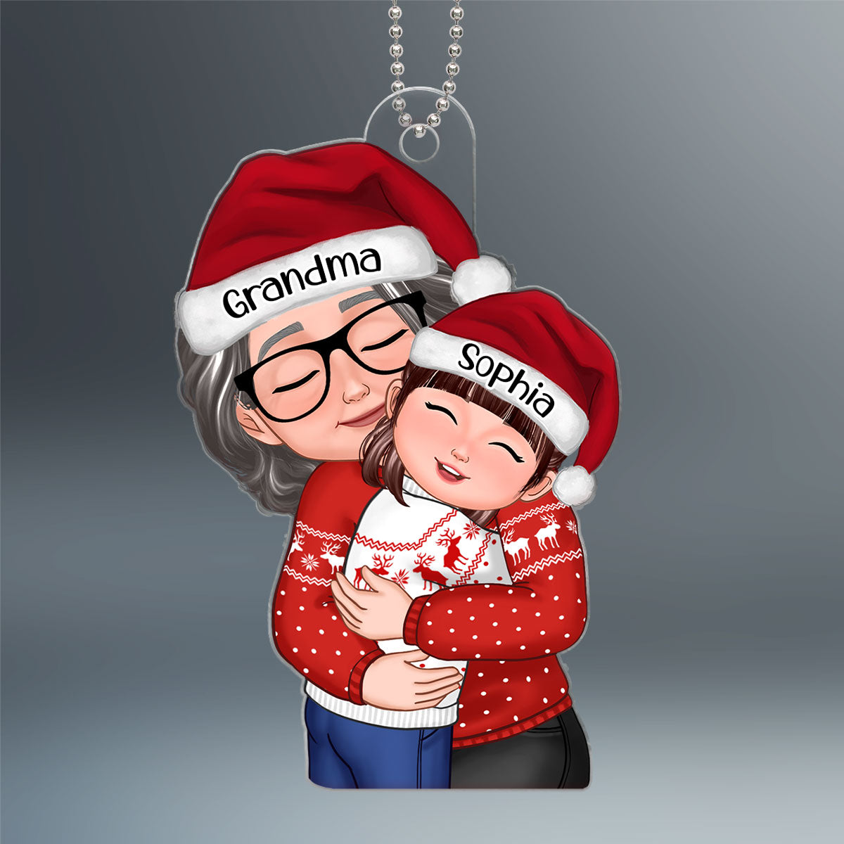 Christmas Grandma Hugging Grandkid Gift For Granddaughter Grandson Grandchildren Personalized Acrylic Ornament
