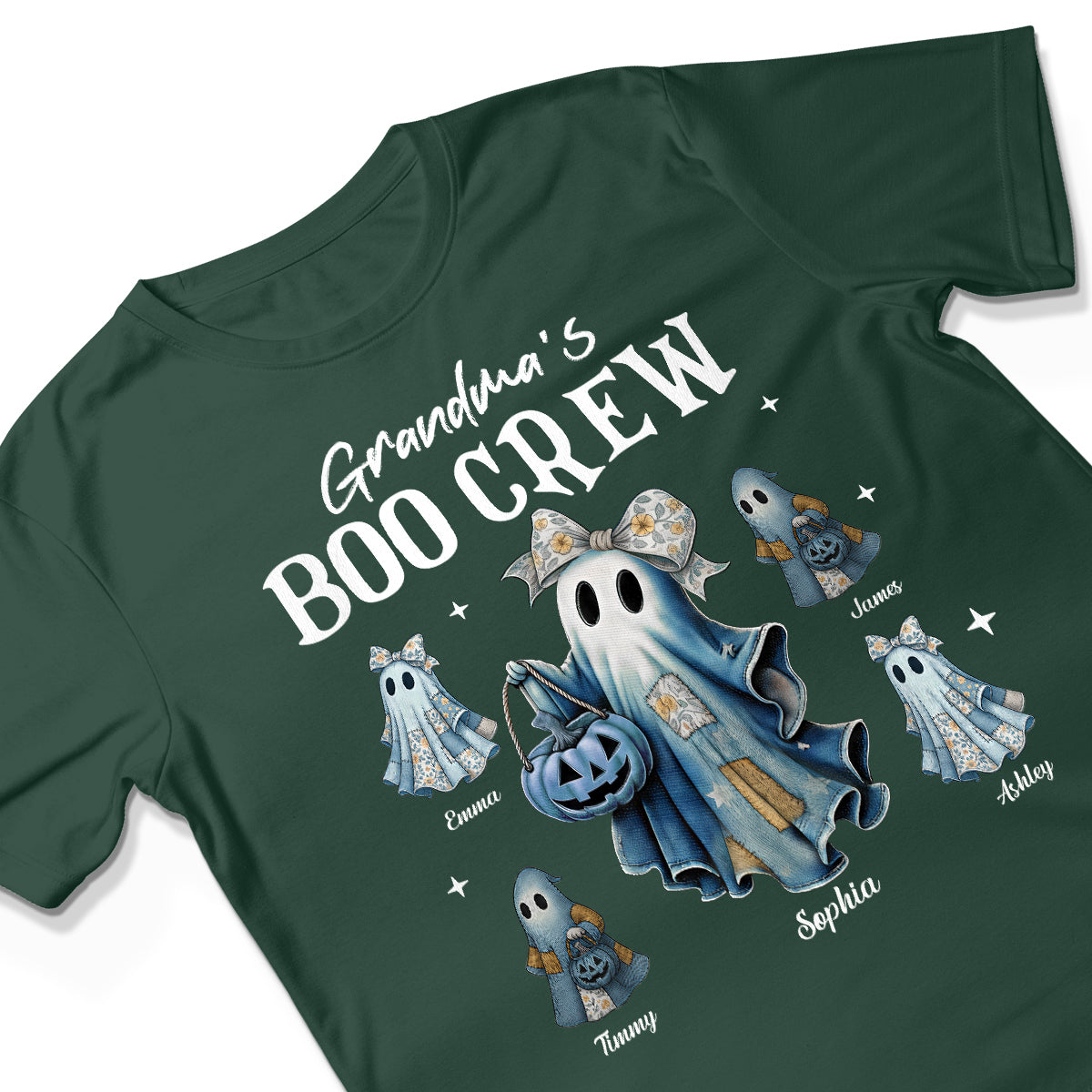 Grandma's Boo Crew Retro Patchwork Style Personalized Halloween Shirt