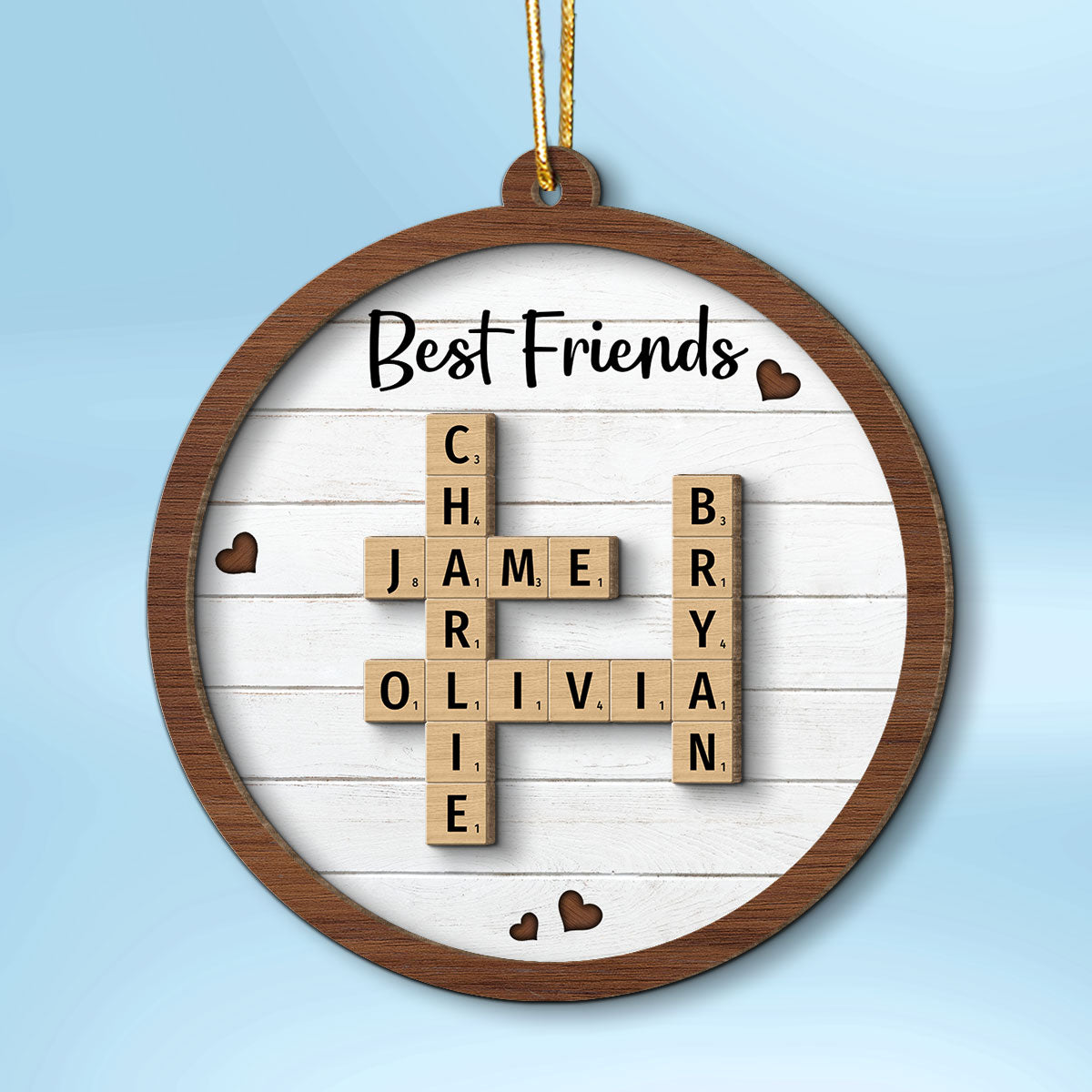 Best Friends Crossword Puzzle Art Personalized 2-Layer Wooden Ornament, Christmas Gift For Best Friends, Besties
