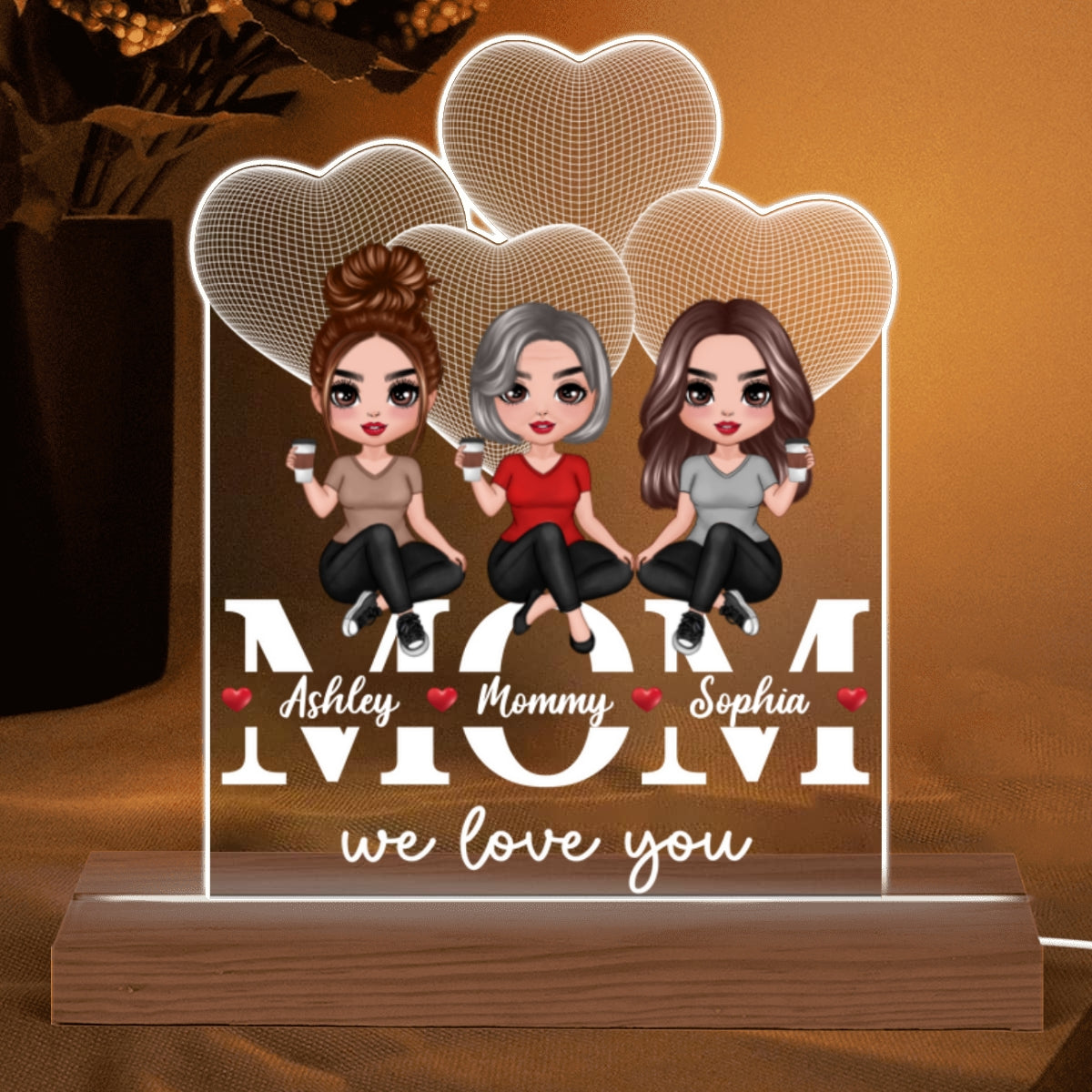 Doll Mother Daughters Sitting On Words Personalized Acrylic Custom Shape LED