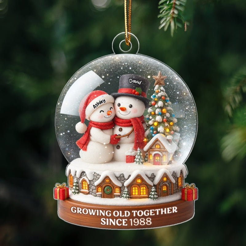Snow Globe Snowman Couple Growing Old Together Personalized Acrylic Ornament, 3D Effect, Christmas Gift for him, Gift for her