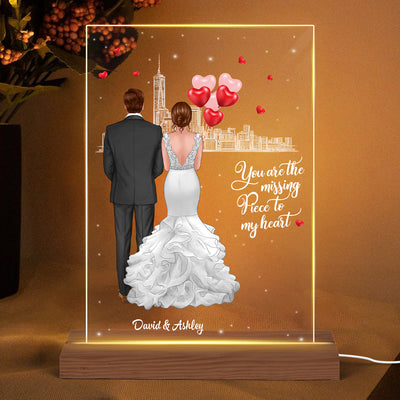 The Missing Piece To My Heart Wedding Couple Personalized LED Night Light - Acrylic LED Lamp
