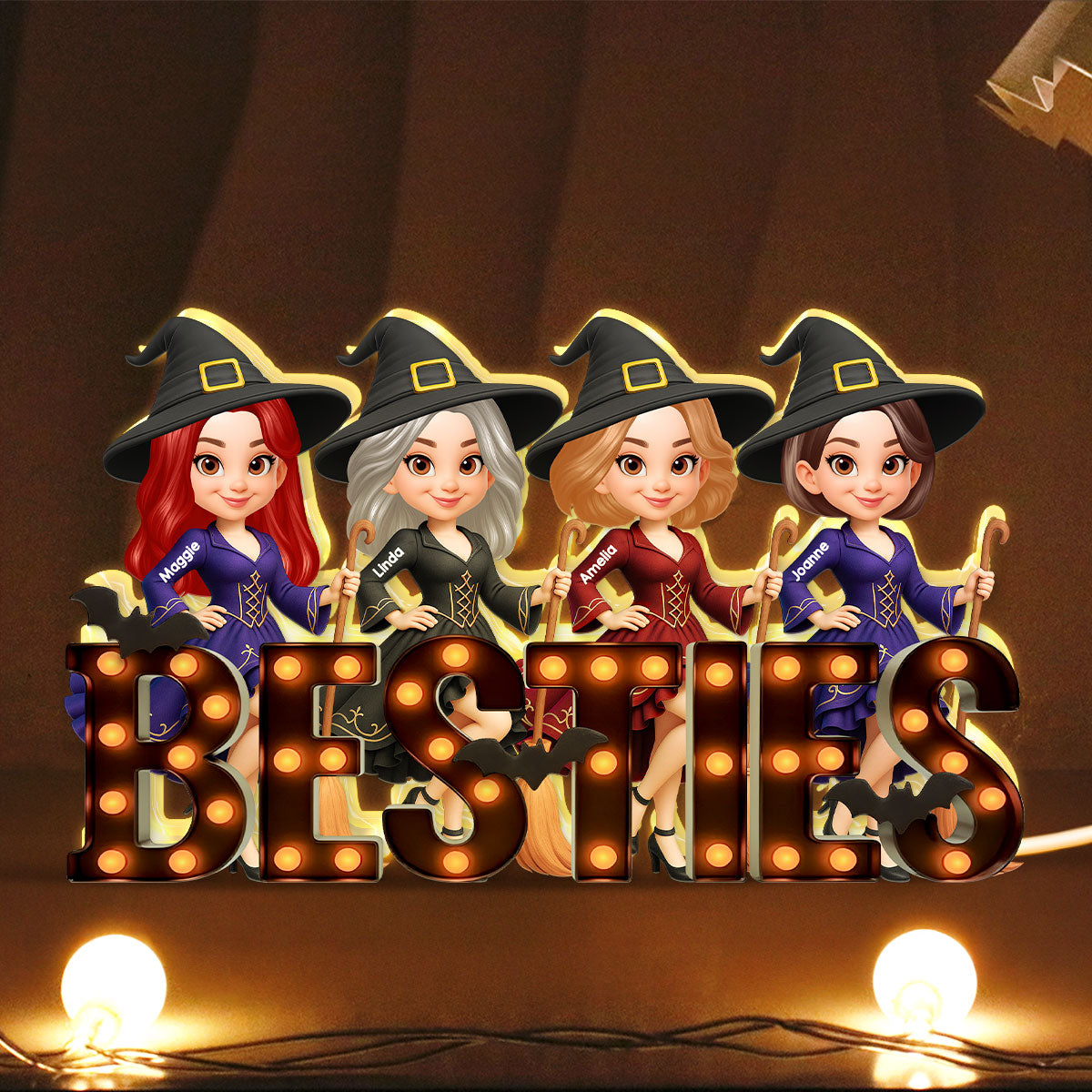 Halloween Besties Sisters Witch Marquee Personalized LED Light Box