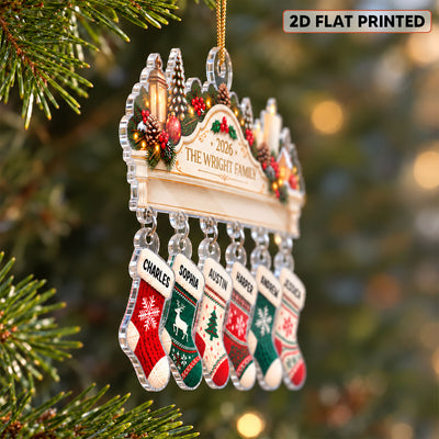 Family Christmas Stockings Mantel - Personalized Acrylic Ornament With Hanging Pieces - Christmas Keepsake for Family