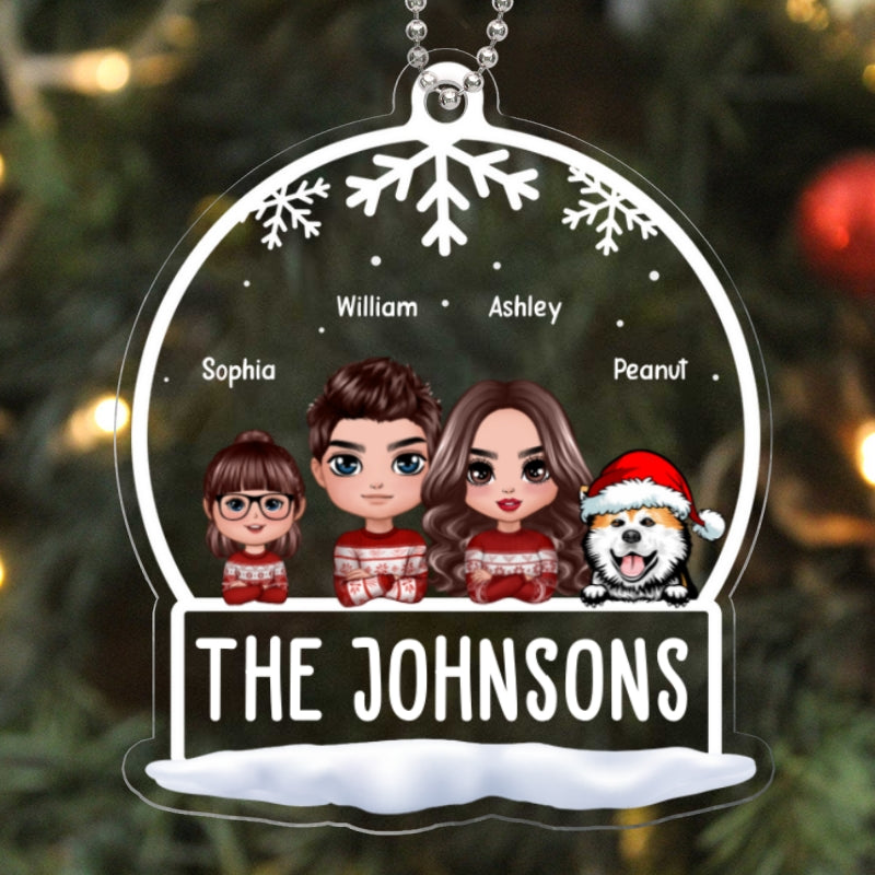 Family Peeking Snow Globe Personalized Acrylic Ornament