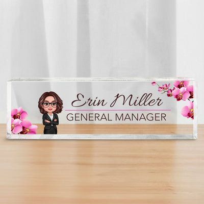 Beautiful Woman Office Personalized Acrylic Desk Name Plate, Office Desk Decor, Gift For Colleagues, Coworkers