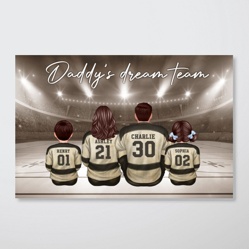Retro Hockey Family Sitting Personalized Poster, Meaningful Father's Day Gift for Dad, Gift for Husband