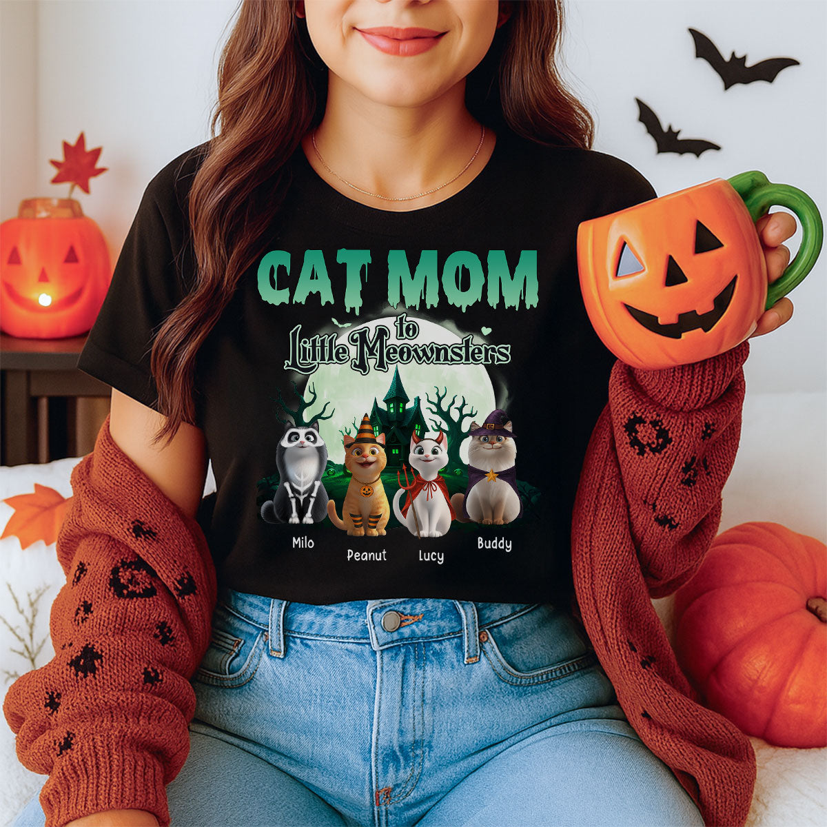 Cat Mom to Little Meownsters Personalized Shirt, Halloween Shirt for Cat Moms