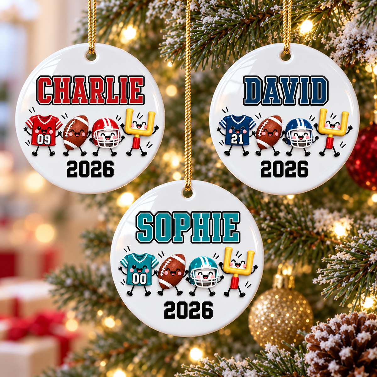 Football Things 2D Flat - Personalized Ceramic Ornament – Custom Name Football Christmas Keepsake Gift for Player, Son, Daughter, Teen