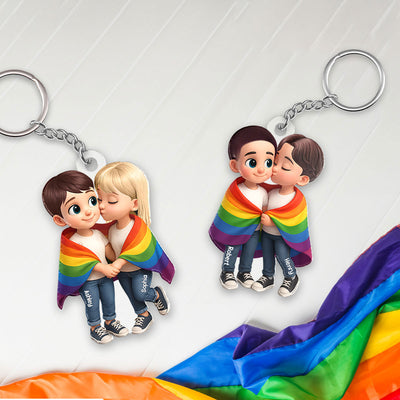 Pride Month LGBT Couple Love Is Love Personalized Acrylic Keychain, Gift For Couple