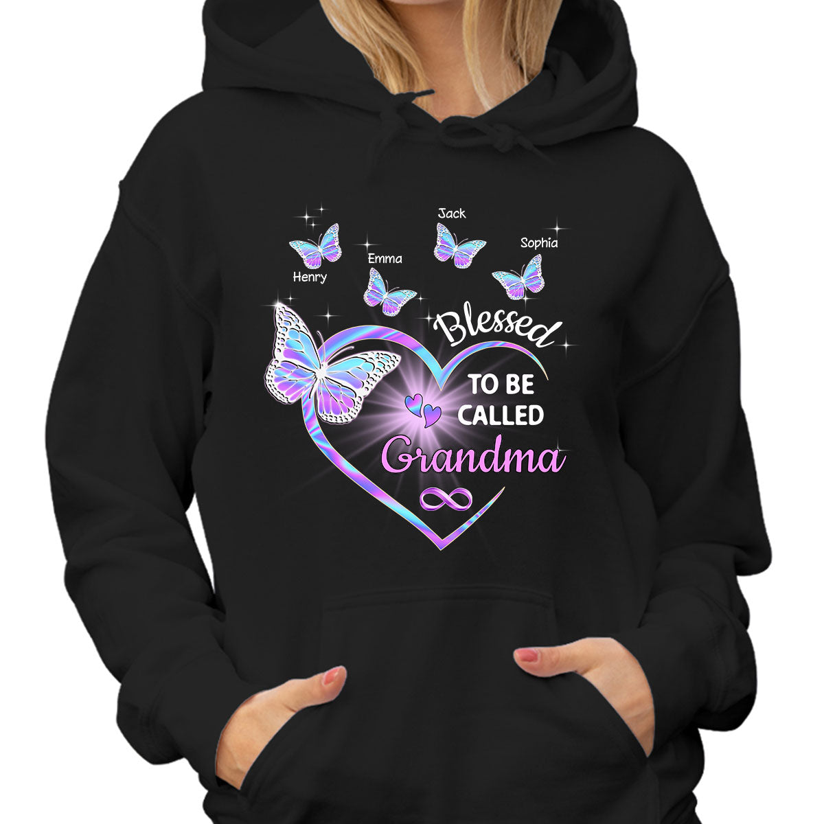 Heart Butterflies Grandma Hologram Personalized Shirt