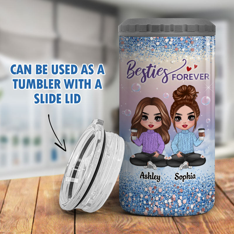 Gradient Background Besties Sisters Personalized 4 In 1 Can Cooler