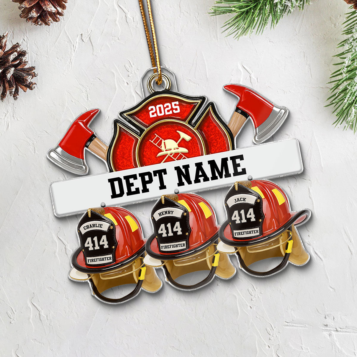 3D Effect Firefighter Station Helmets - Personalized Acrylic Ornament - Christmas Gift For Firefighter Station Department