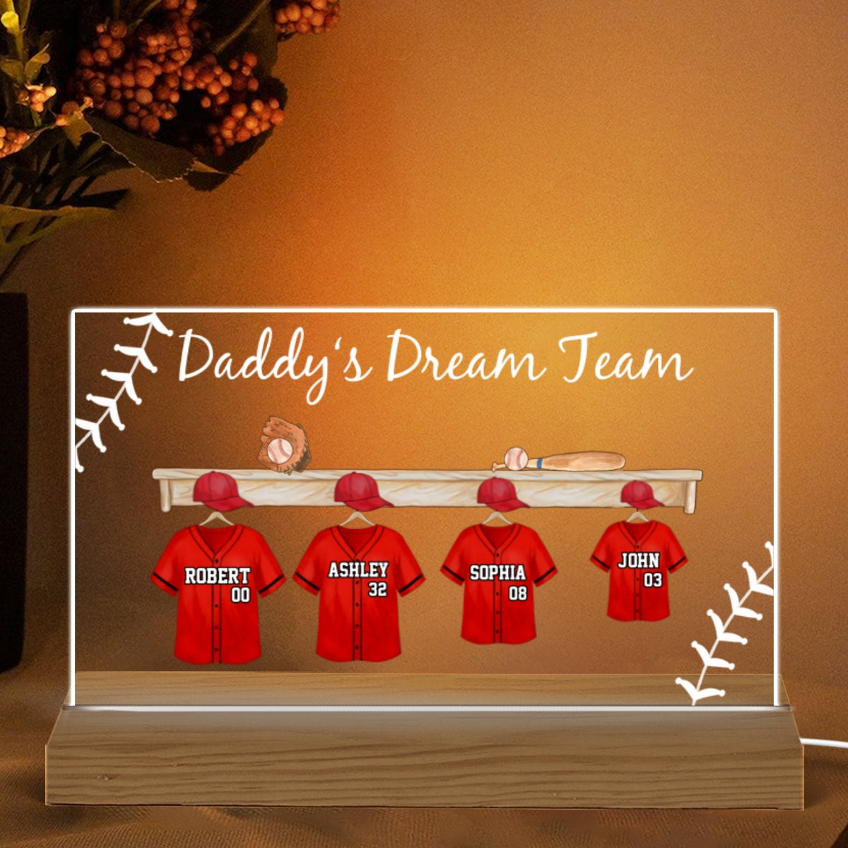 Baseball Daddy Team Personalized Acrylic Custom Shape LED Night Light