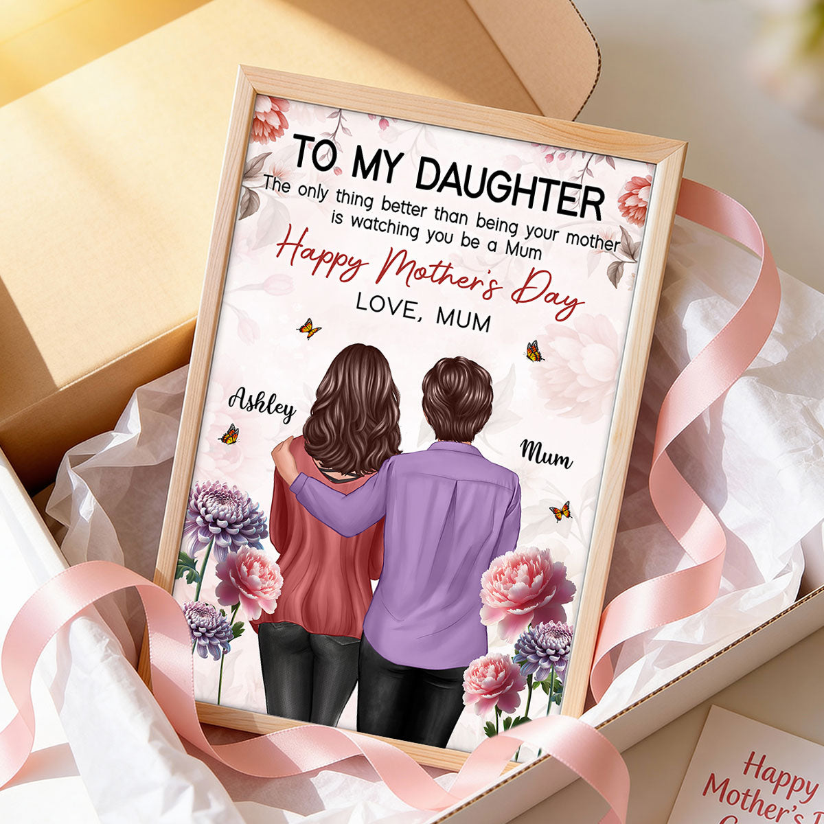 To My Daughter From Mum Birth Month Flower Happy Mother's Day Floral Pink Tone - Personalised Poster