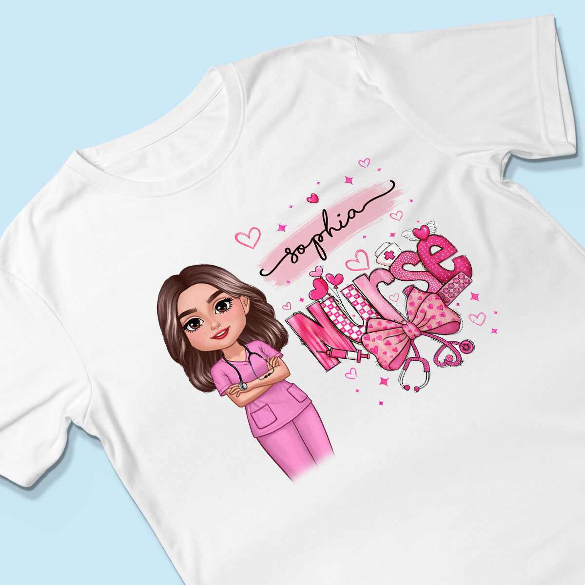 Nurse Pink Coquette Bow Personalized Shirt, Birthday  Gift For Nurse Wife Girlfriend Bestie