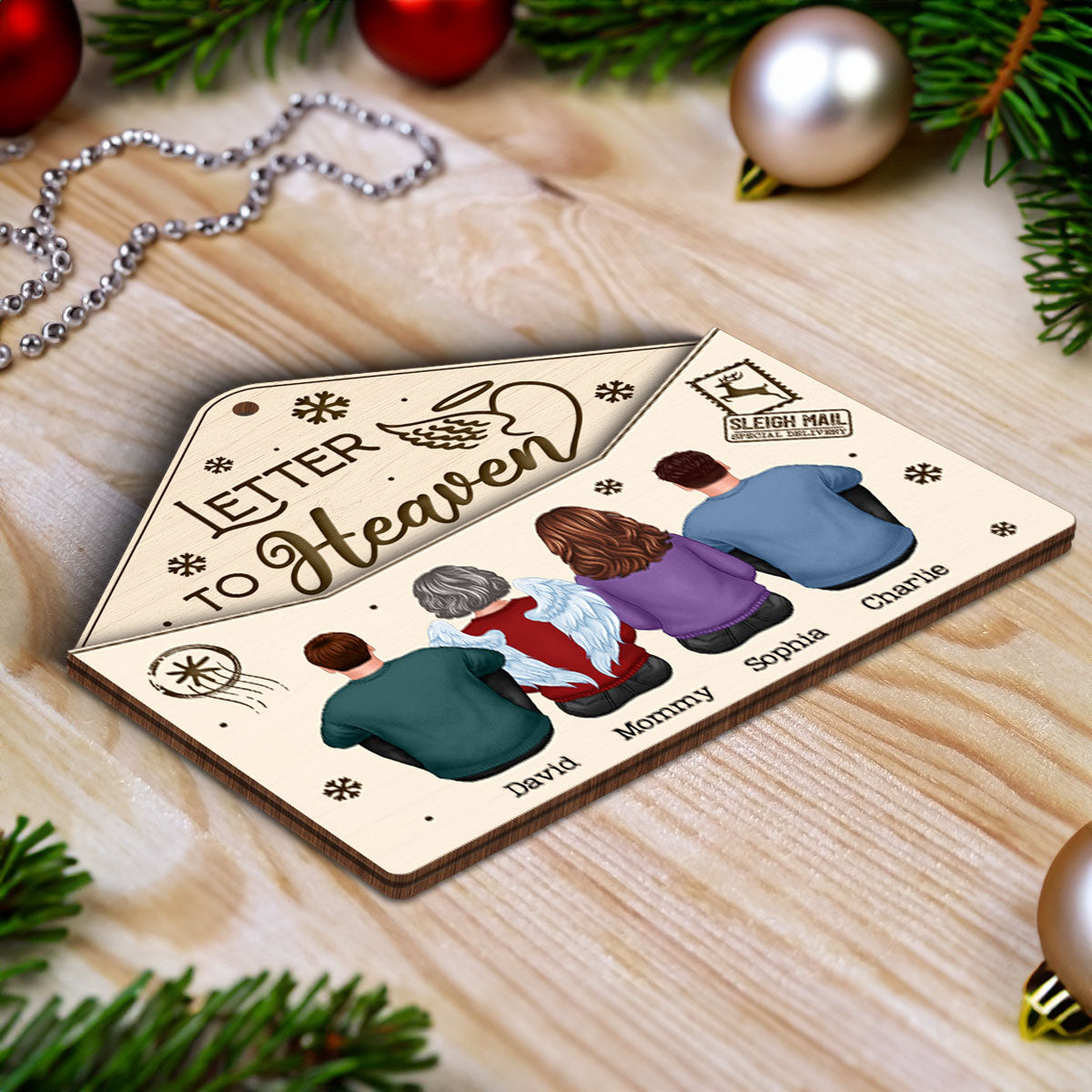 Letter To Heaven Family Sitting Memorial Personalized 3-Layer Wooden Ornament