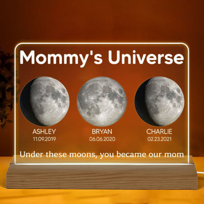 Mommy's Universe Birth Moon Phase Personalized Acrylic Plaque With Warm LED Night Light, Gift