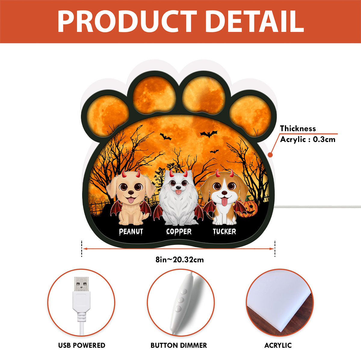 Spooky Halloween Theme Dog Paw Personalized LED Light Box